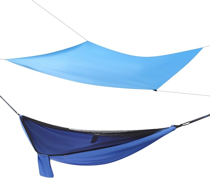 9.5x4.5ft Camping Hammock, Portable Outdoor Hammock Tent with Mosquito Net and Rain Fly Tarp, Backpacking Hammock for Hiking, Outside, Patio, Travel (Blue)