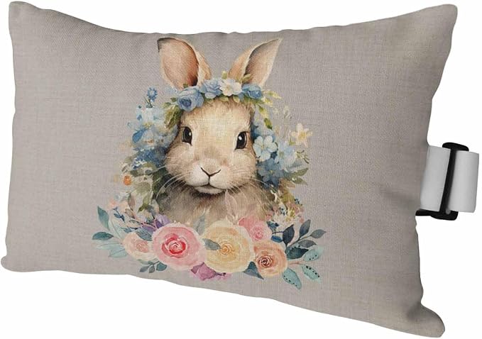 Chaise Lounge Head Resting Pillows,Easter Rabbit Watercolor Flower Floral Grey Outdoor Chaise Pillows,Waterproof Patio Furniture Pillows with Insert and Adjustable Elastic Strap for Beach Chair