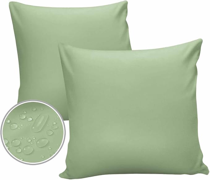 Outdoor Waterproof Throw Pillow Covers Set of 2 Sage Green Pillowcases 18x18 Inches Solid Green Color Patio Decorative Pillows Cushion Case Patio Pillows for Couch Bed Chair Garden
