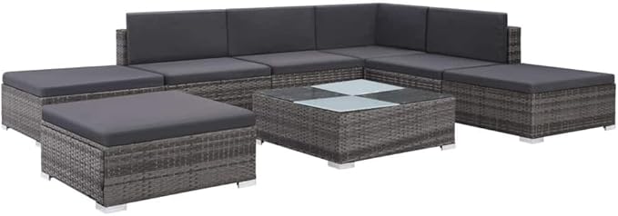 vidaXL Patio Furniture Set 8 Piece, Patio Conversation Set with Cushions, Outdoor Sectional Sofa with Coffee Table for Garden, Poly Rattan Gray