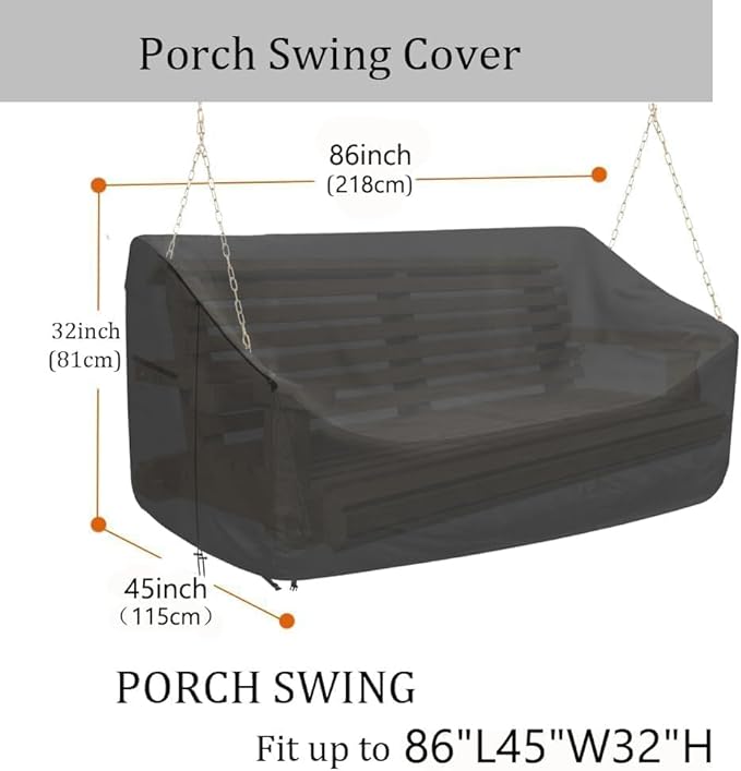 Porch Swing Cover 86Inch Waterproof 600D Oxford Hanging Outdoor Swing Cover Garden Hammock Patio Furniture Covers (Black, 86x45x(32-24) Inch)