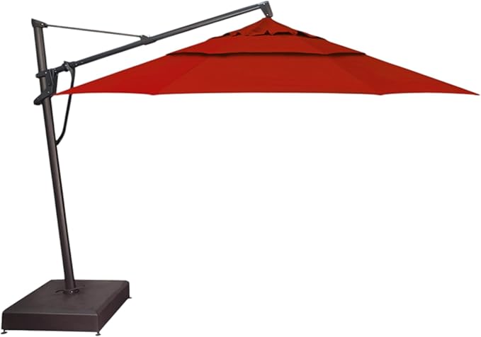 Treasure Garden AKZ PLUS Cantilever Umbrella 13' Sunbrella Jockey Red Canopy and Black Frame with Stationary Base
