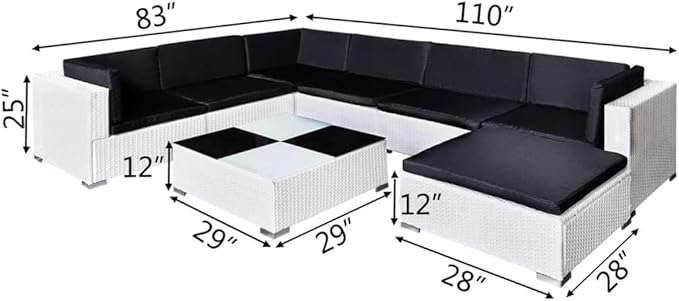 8 Piece Patio Lounge Set with Cushions, Front Porch Furniture Outdoor Sofa Sets Patio Conversation Set Sectional Sofa for Poolside Piazza Negotiation Area Garden Poly Rattan White