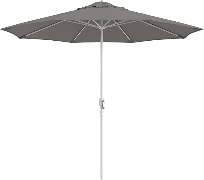 California Umbrella 10-Year Protection 9 Ft Outdoor Patio Umbrella, Pacifica Fade-Resistant Fabric, Auto-Tilt, Heavy Duty Aluminum Frame, 8 Reinforced Ribs for Pool or Deck, White Pole, Taupe