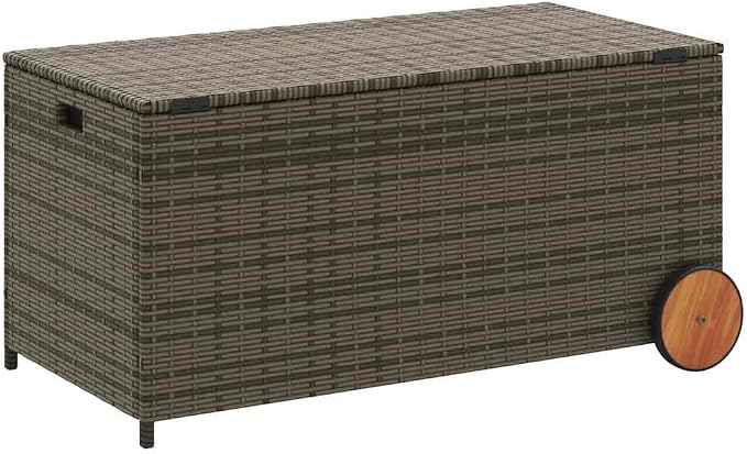 Large Garden Storage Box with Wheels, Portable Outdoor Storage Box for Cushions and Blankets, Spacious PE Rattan Container for Patio and Garden Organization