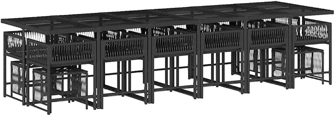 17-Piece Outdoor Dining Set, 16-Seater Garden Table and Rattan Chairs with Cushions for Patio Backyard Deck, Black and Cream