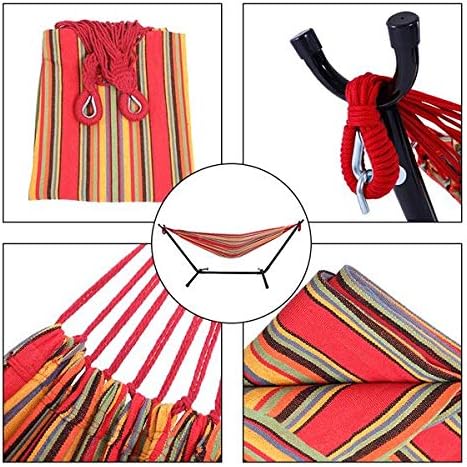 Hammock Set (Hammock Frame Small Color Bar) Natural Rope (Red Strip)