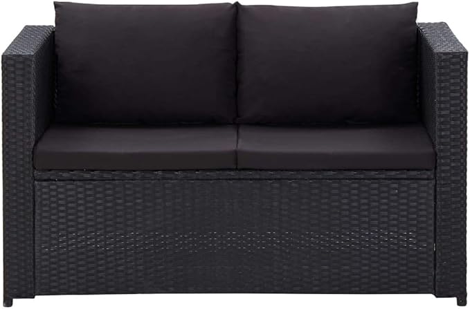 3 Piece Patio Lounge Set with Cushions, Front Porch Furniture Outdoor Sofa Sets Porch Furniture Set Patio Conversation Set for Poolside Negotiation Area Piazza Garden Poly Rattan Black