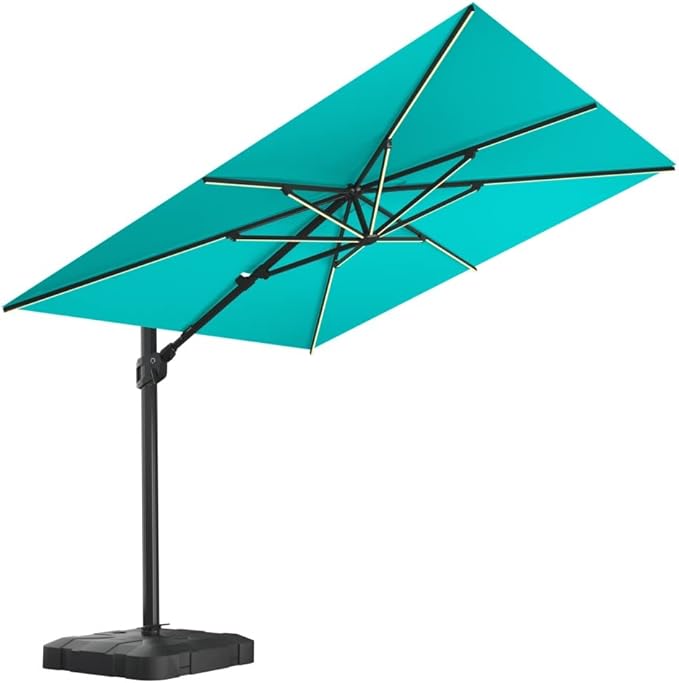 Midtown Umbrellas 9x9 Ft Outdoor Cantilever Patio Umbrella w/Sunbrella Antique Beige - Tilt 360° Rotate Offset Patio Umbrella, Deck Patio Umbrella, Backyard Umbrella & Garden Umbrella - Black Frame