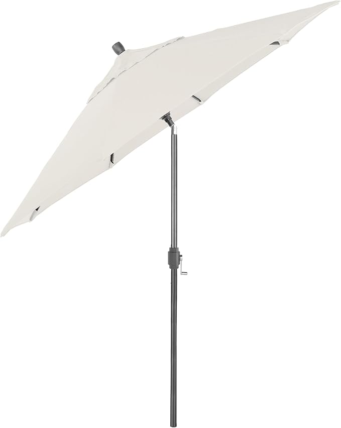 California Umbrella 12-Year-Non-Fading, 9Ft Premium Sunbrella Patio Umbrella, Hand-Crank, Button-Tilt, Gray Frame, Natural Fabric