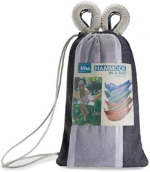 Bliss Hammocks Gray & White Stripe Hammock in a Bag