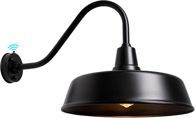 Gooseneck Barn Light, 18inch Dusk to Dawn Black Outdoor Wall Sconce | Weatherproof Steel Exterior Large Lighting Fixture, E26 Base, Easy DIY Install for Porch, Garage, Barn, Farmhouse(1 PC)