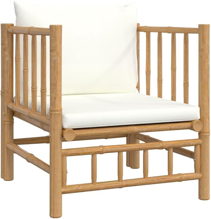 5 Piece Patio Lounge Set with Cream White Cushions, Patio Conversation Set Front Porch Furniture Outdoor Sofa Sets Outdoor Dining Sets for Exhibition Garden Piazza Negotiation Area Bamboo