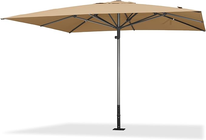 PURPLE LEAF 11 X 11 FT Commercial Square Patio Market Table Sun Umbrella Heavy Duty Semi-Auto Open Reinforced Aluminum Frame for Hotel Restaurant Cafe Poolside Outdoor Dining Garden Business Use Beige