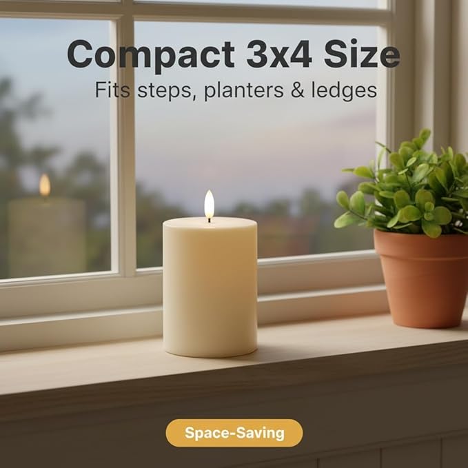 ANGELLOONG Outdoor Battery Candles Waterproof, 2 Pack 3"x4" LED Candles Flickering, Electric Candles with 6H Timer for Porch Decor, Garden Decor Home Styling