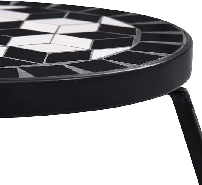 Set of 3 Mosaic Nesting Tables, Geometric Black Iron and Ceramic Side Tables for Living Room Patio Garden Indoor Outdoor Use, 27.6 Inch Tall