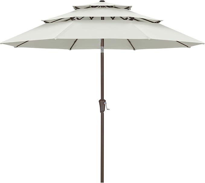 ABCCANOPY 9Ft 3 Tiers Market Umbrella, Outdoor Table Umbrella for Patio, Deck, Backyard (Light Beige)