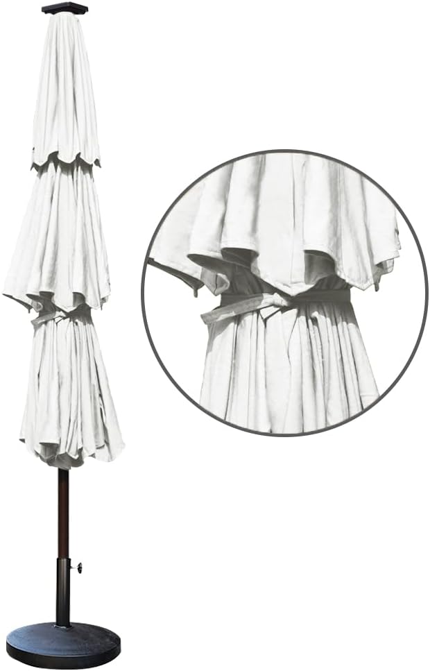 EliteShade USA 10-Year-Non-Fading 9ft 3-Tier Market Patio Umbrella, Commercial Table Umbrella with 80 Solar LED Lights, Crank Open, Windproof & UPF 50+ UV Protection for Garden, Deck, Pool, Backyard, White