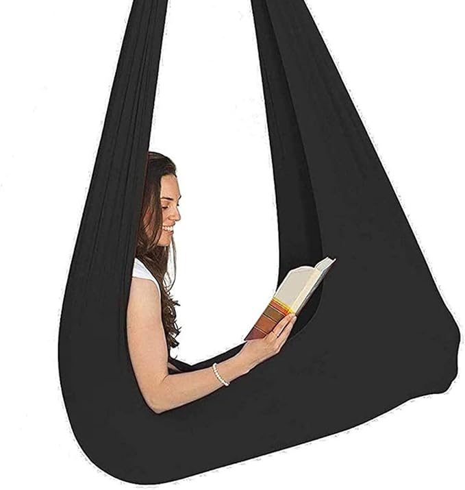 Kids Soft Swing Chair Indoor Therapy Swing Cuddle Hammock Autism ADHD Aspergers Children Elastic Parcel Steady Seat Swings Max Load 200KG (Color : Black, Size : 150 x 280 cm)