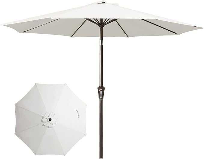 JEAREY 10FT Patio Umbrellas Outdoor Table Umbrella with Push Button Tilt and Crank, Market Umbrella 8 Sturdy Ribs UV Protection Waterproof for Pool, Garden (White)