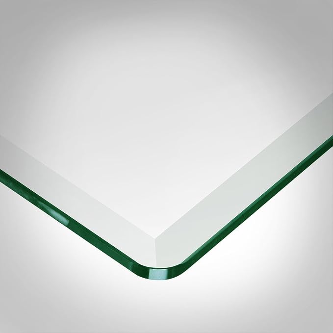 Dulles Glass 60 inch Square Glass Table Top - Tempered - 1/2" Thick Glass Surface, Safe Beveled Edge, Radius Corners, Multipurpose for Dining Table, Patio, Coffee and End Table