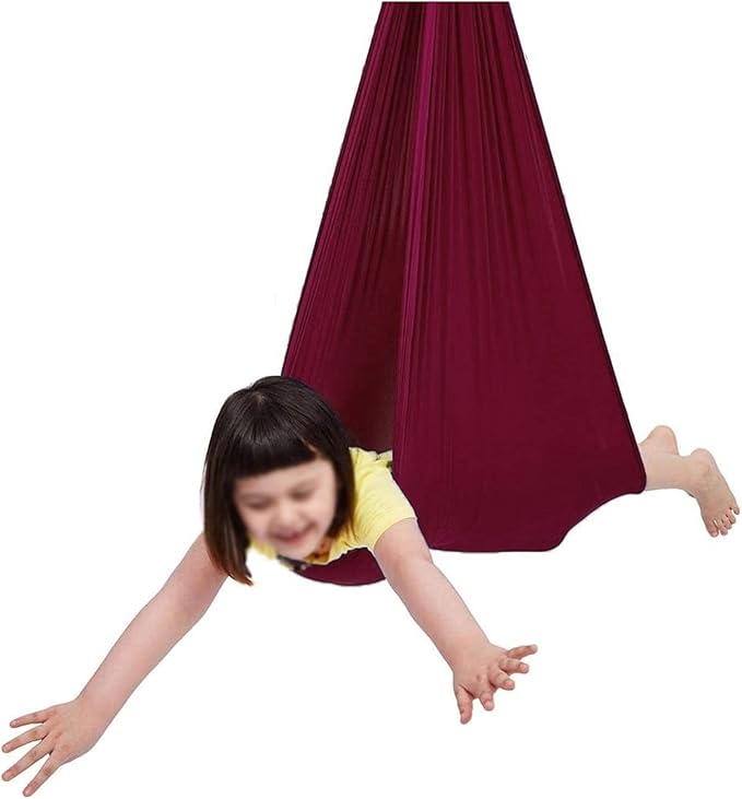 Breathable Sensory Therapy Swing for Adults Autism ADHD and SPD - Has A Calming Effect On Children with Needs Hammock Chair Hanging Rope (Color : Wine Red, Size : 100x280cm/39x110in)