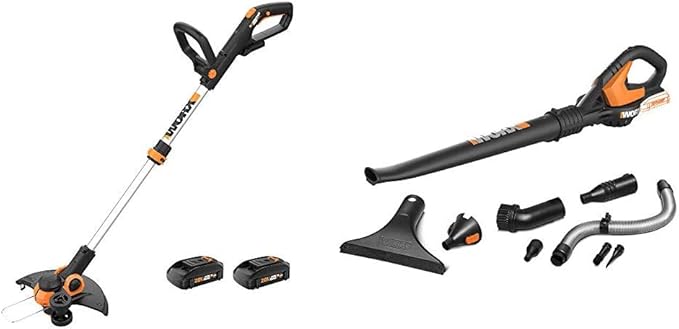 Worx String Trimmer Cordless GT3.0 20V PowerShare 12" Edger & Weed Trimmer (2 Batteries & Charger Included) WG163 and WORX WG545.9 20V Work Air Lithium Multi-Purpose Blower/Sweeper/Cleaner Tool ONLY