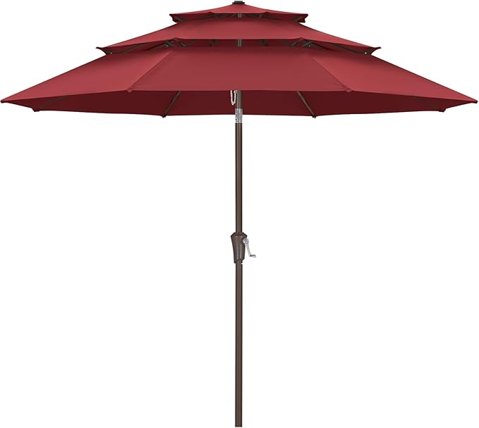 ABCCANOPY 9Ft 3 Tiers Market Umbrella, Outdoor Table Umbrella for Patio, Deck, Backyard (Burgundy)