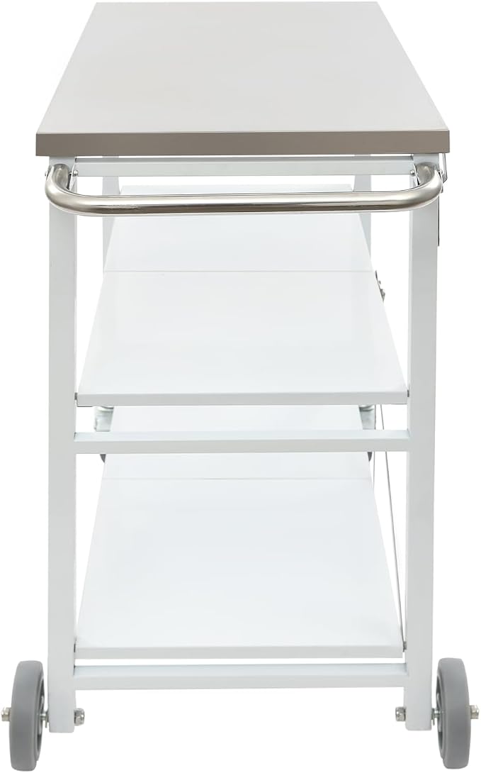 Foldable Outdoor Grill Table with 2 Total Lock Casters, Stainless Steel Pizza Oven Stand, 3 Shelf Folding Kitchen Island, Green, 27.6 x 18.5 (Silver, White, Grey)