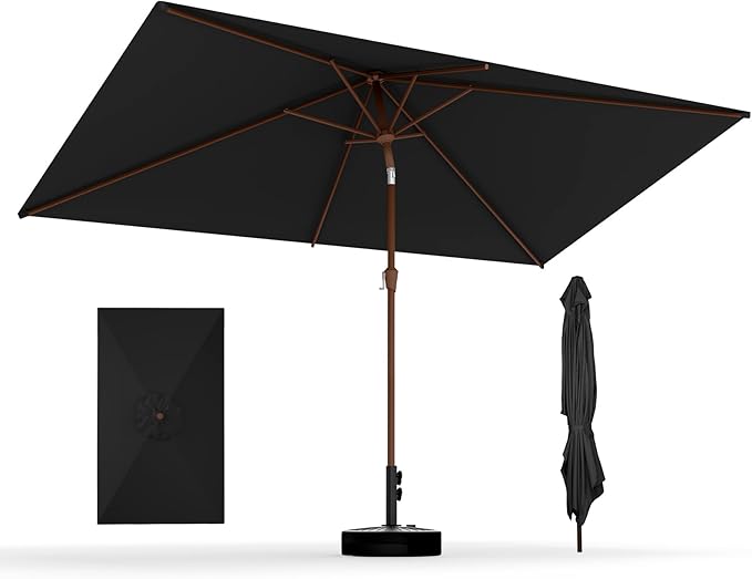 BRIOPAWS 6.5X10 FT Rectangular Patio Umbrella with Base Included | Rectangle Outdoor Umbrellas | 6 Sturdy Steel Ribs | Push Button Tilt & Crank | Heavy Duty for Garden Lawn Deck Backyard Pool |