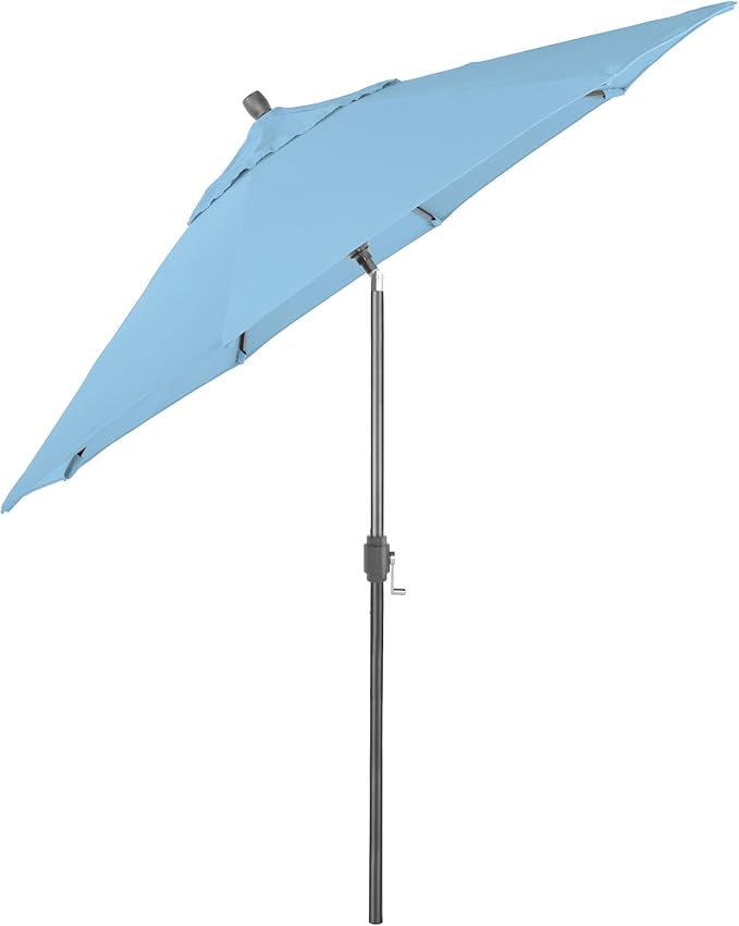 California Umbrella 12-Year-Non-Fading, 9Ft Premium Sunbrella Patio Umbrella, Hand-Crank, Button-Tilt, Gray Frame, Air Blue Fabric