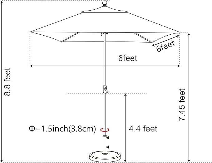 EliteShade USA 10-Year-Non-Fading 6x6Ft Square Market Patio Umbrella, UPF 50+ UV Protection Performance Sun Umbrella, Heavy Duty Commercial Grade Outdoor Table Umbrella with Crank, Windproof Vented Top for Garden, Pool, Deck and Outdoor Playsets, Rust