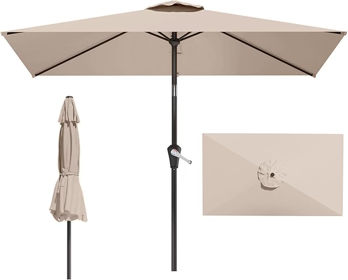 6.5x10FT Patio Umbrella, Outdoor Umbrella with Push Button Tilt and Crank, 8 Sturdy Ribs, UV Protection & Waterproof Market Umbrella for Pool, Backyard, Beach,Deck (Beige)