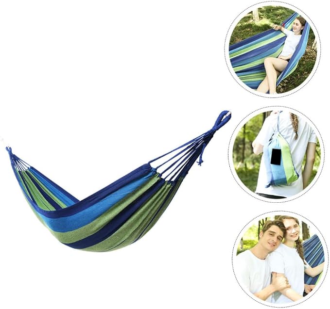 Double Camping Hammock Widened Canvas Swing for Adults Boy Girl Portable Outdoor Leisure Use Durable Easy to Pack for Travel Beach