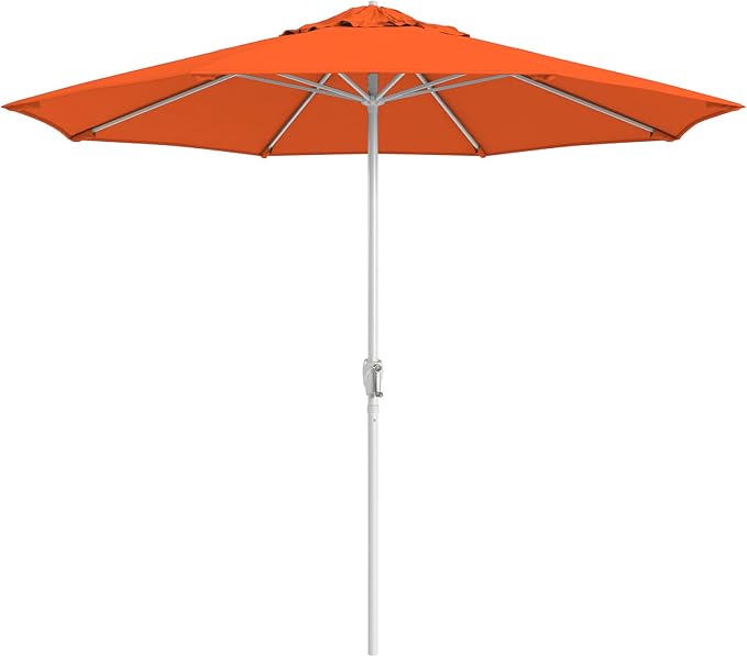 California Umbrella 12-Year Protection 9-Ft Outdoor Patio Umbrella, Sunbrella Fade-Resistant Fabric, Auto-Tilt, Heavy Duty Aluminum Frame, 8 Reinforced Ribs for Pool or Deck, White Pole, Tangerine