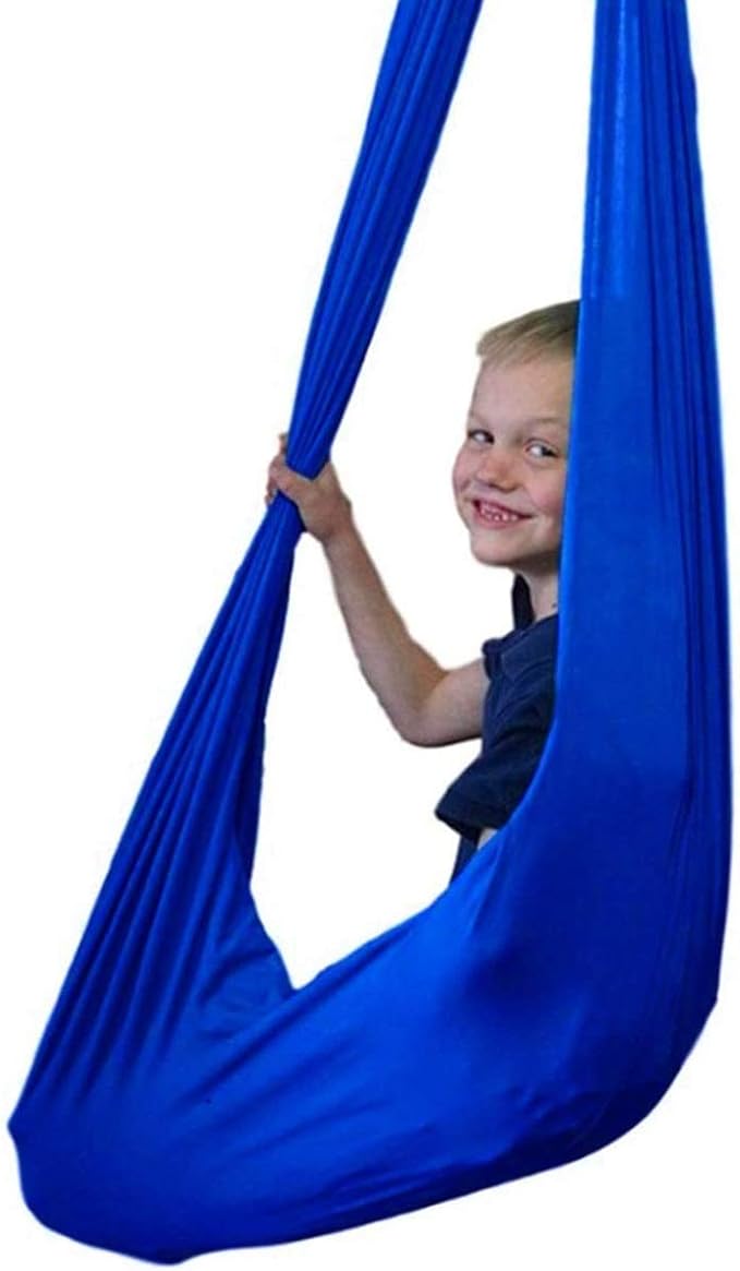 Kids Therapy Swing for Indoor Outdoor Hanging Hammock Elastic Cuddle Swing Up to 200kg for Children Sensory Integration (Color : Blue, Size : 150 x 280 cm)