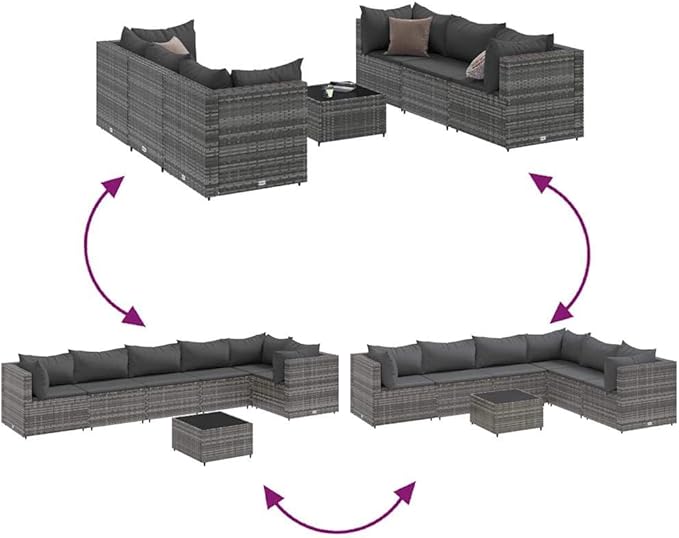 Outdoor Seating Furniture,Outdoor Conversation Sets,7 Piece Patio Lounge Set with Cushions Gray Poly RattanSuitable for Patio, Garden, Gazebo Low