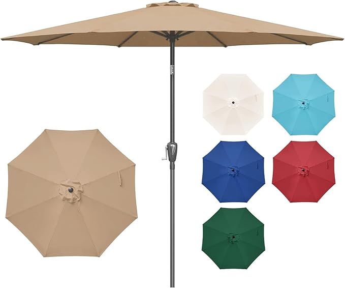 Simple Deluxe Patio Umbrella Outdoor, UV Protection Sunshade with Push Button Tilt/Crank and 8 Sturdy Ribs, for Table Garden Lawn Beach Pool