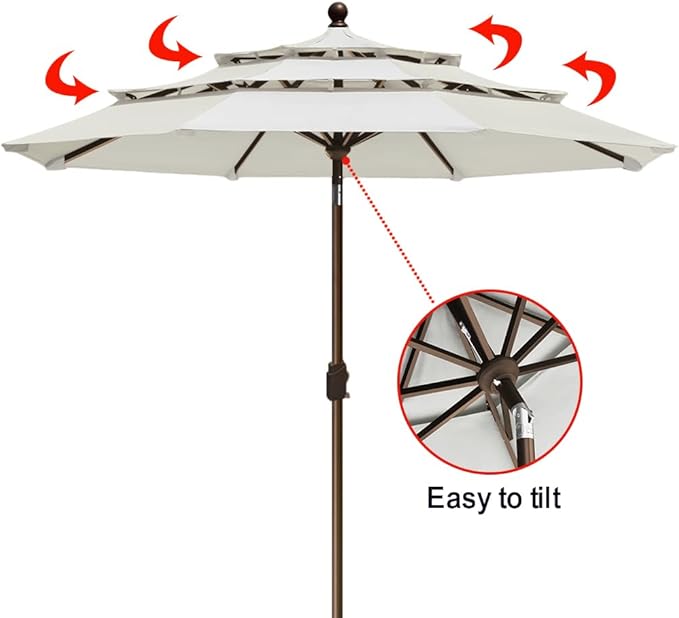 EliteShade USA 10-Year-Non-Fading 9ft 3-Tier Market Patio Umbrella, Commercial Grade Outdoor Table Umbrella with Crank Open, Windproof & UPF 50+ UV Protection, Heavy Duty Ventilation for Garden, Deck, Pool, Backyard, Beach & Bistro, White