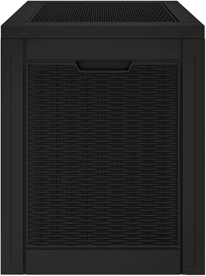 Garden Storage Box Black Polypropylene 31.2 Gallon capacity,Durable Outdoor Garden Storage Box with Imitation Rattan Design for Cushions, Tools & Patio Decor Storage Boxes