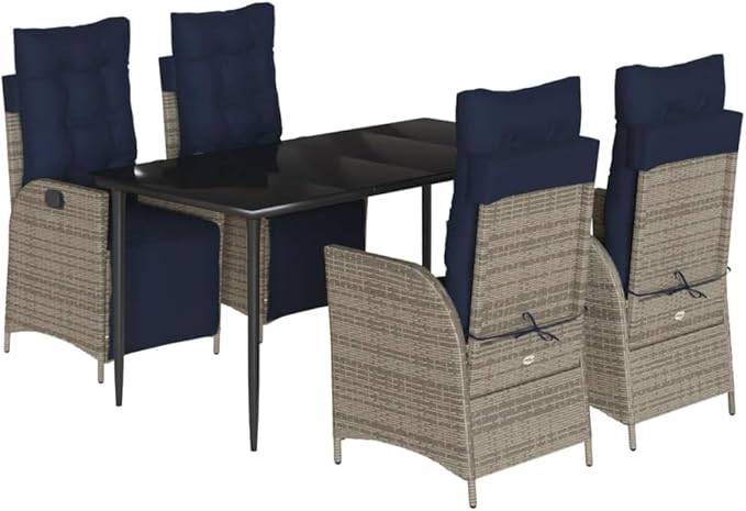 Backyard Furniture Patio Conversation Sets Outdoor Seating 5 Piece Patio Dining Set with Cushions Gray Poly Rattan Suitable for Gardens, Balconies, Decks