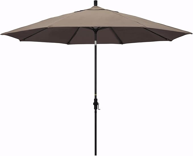 California Umbrella 11Ft Premium Sunbrella Patio Umbrella, Hand-Crank, Tilt-Collar, Black Frame, Taupe Fabric