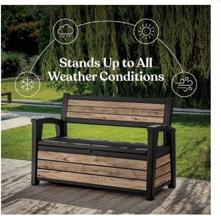 60 Gallon Plastic Resin Weather Resistant Outdoor Backyard Patio Storage Deck Box (Ash Wood Brown)