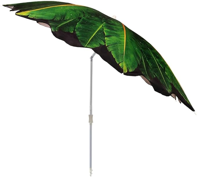 Sand Anchor 6.5 ft. Beach Umbrella with Tilt and Height Adjustable Connector UV Protection UPF 50+ (Banana Leaf).