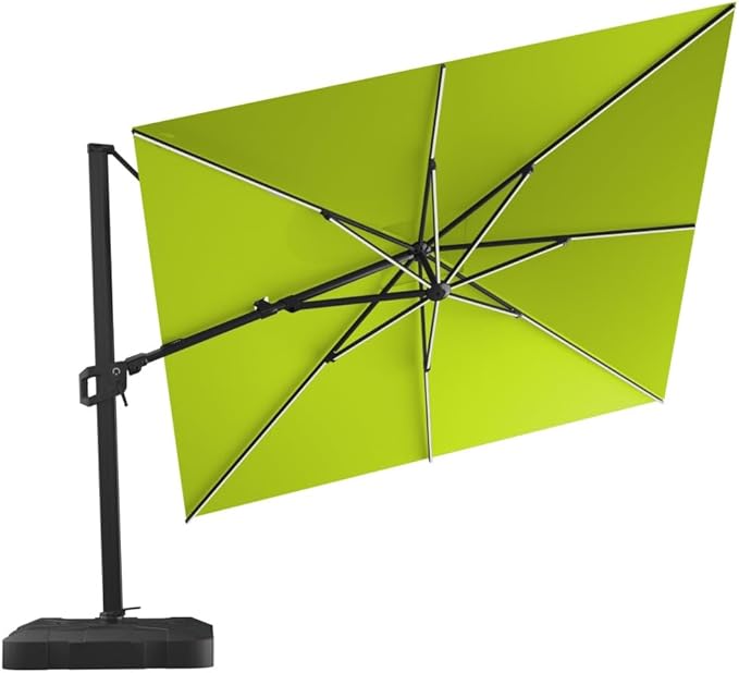 Midtown Umbrellas 9x9 Ft Outdoor Cantilever Patio Umbrella w/Sunbrella Heather Tan Fabric - Tilt 360° Rotate Offset Patio Umbrella, Deck Patio Umbrella, Backyard Umbrella & Garden Umbrella - Black Frame