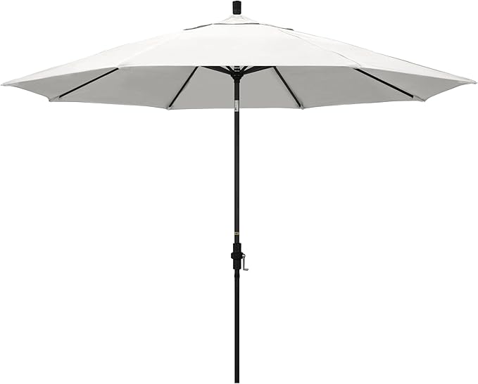 California Umbrella 11Ft Premium Sunbrella Patio Umbrella, Hand-Crank, Tilt-Collar, Black Frame, Natural Fabric