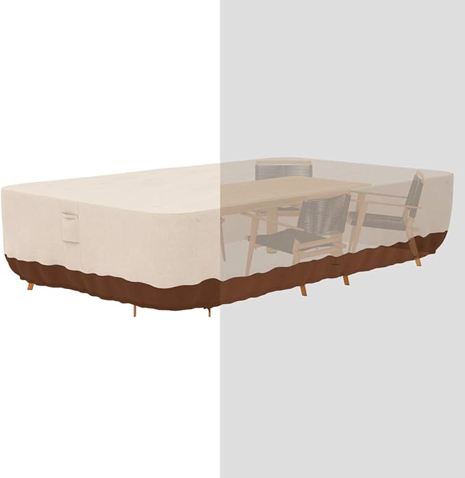 Tuyeho Patio Furniture Set Cover 90 x 60 x 28 inch, Heavy Duty Oxford Fabric Outdoor Dining Set Cover, Waterproof & Weather Resistant, for Your Outdoor Rectangular Table and Chairs (Beige & Brown)