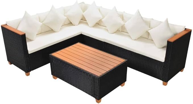 4 Piece Patio Lounge Set with Cushions, Porch Furniture Set Patio Conversation Set Outdoor Sofa Sets Front Porch Furniture for Piazza Exhibition Garden Negotiation Area Poly Rattan Black