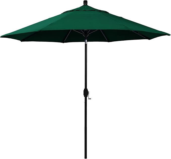 California Umbrella 12-Year-Non-Fading, 9Ft Premium Sunbrella Patio Umbrella, Hand-Crank, Button-Tilt, Black Frame, Forest Green Fabric