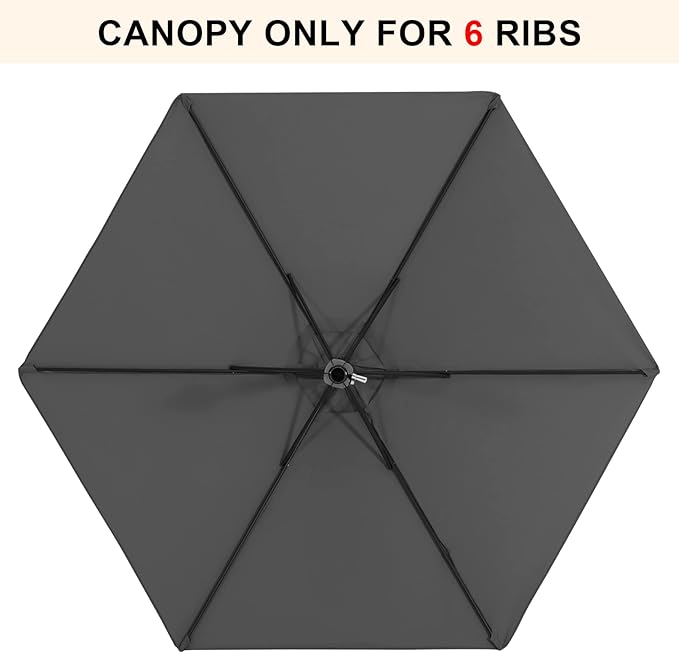 MASTERCANOPY Patio Umbrella 7.5 ft Replacement Canopy for 6 Ribs-Dark Grey Canopy Only